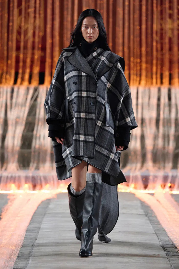 Valmore Checkered Reversible Cape Coat