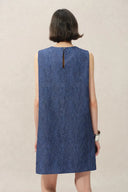 Lila Textured Sleeveless Short Dress in Imported Korean Metallic Lace