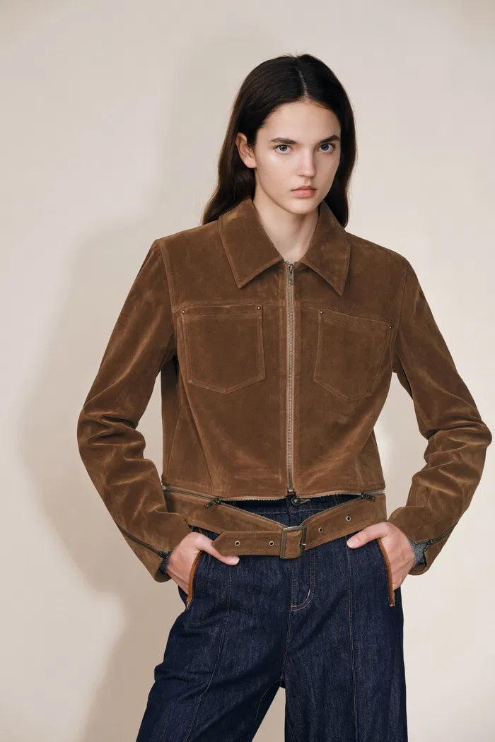 Erica Faux Suede Jacket in Flocked Fabric