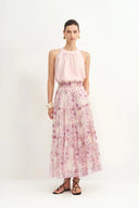 Mia Hand Painted Flora Skirt in Silk-Cotton