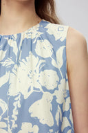 Vestido sin mangas estampado flora Sky en popelina de algodón