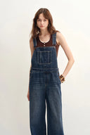 Jolene Adjustable Straps Wide Leg Overalls in Cotton Denim