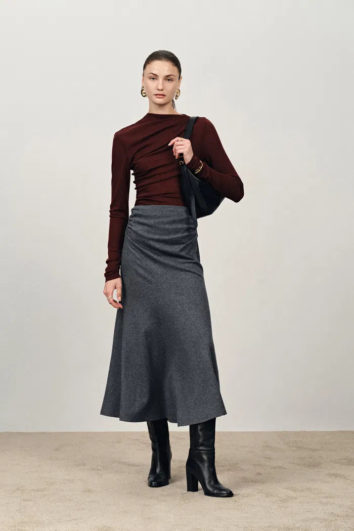 Arlene Wool Pleated Skirt in Merino Wool