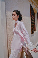 Paz Pink Embroidered Blouse in Silk-Linen Blend