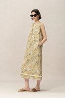 Sienna V Neck Flora Print Dress in Linen