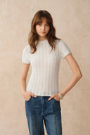 Lowell Open Knit Crew Neck Top in Australian Merino Wool