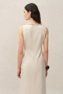 Devon Hand Woven Neckline Sleeveless Dress in Linen