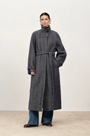 Cappotto Lungo Edwina Grigio a Spina di Pesce in Lana Merino Leggera