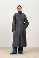 Edwina Grey Long Herringbone Coat in Lightweight Merino Wool