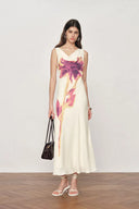 Sophia Floral Waist Cinched Sleeveless Dress in Light Chiffon
