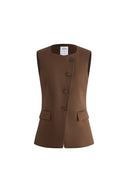 Claire ärmelloses Weste-Top mit schräger Knopfleiste und quadratischem Ausschnitt aus leichtem Anzugstoff