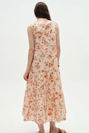 Emma Hand Painted Flora Sleeveless Midi Dress in Silk Cotton