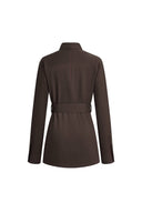 Faye Brown Belted Roll Tab Sleeves Safari Blouse