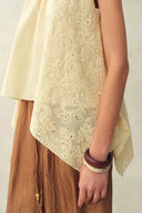 Hazel Lace Panel Halterneck Sleeveless Top in Silk Cotton Blend