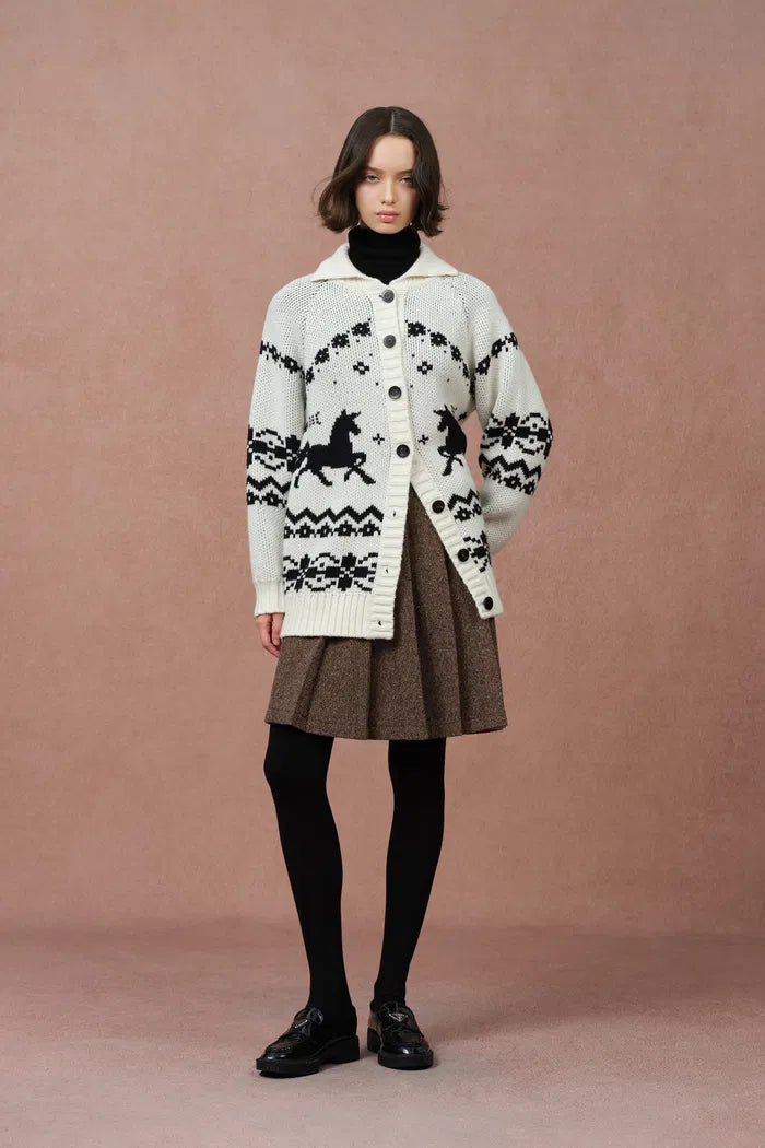 Bethany Fair Isle Pony Cardigan in Merino Wool Jacquard Knit