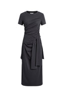 Isla Grey Ruched Tie Front T-Shirt Dress