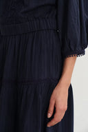 Elli Embroidery Puff Sleeve Blouse Top and Maxi Skirt Matching Set in Cotton