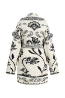 Cardigan lungo avvolgente jacquard paisley Cloe in maglia di lana merino