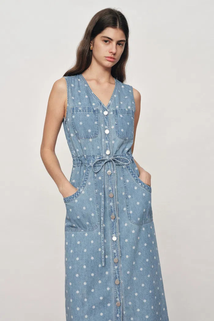 drawstring denim dress Womens Sosandar Blue Drawstring Waist Zip Front Midi Denim Dress US 14