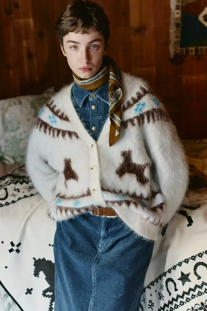 Elva Christmas Pony Knit Cardigan in Merino Mohair Multi-Yarn Knit