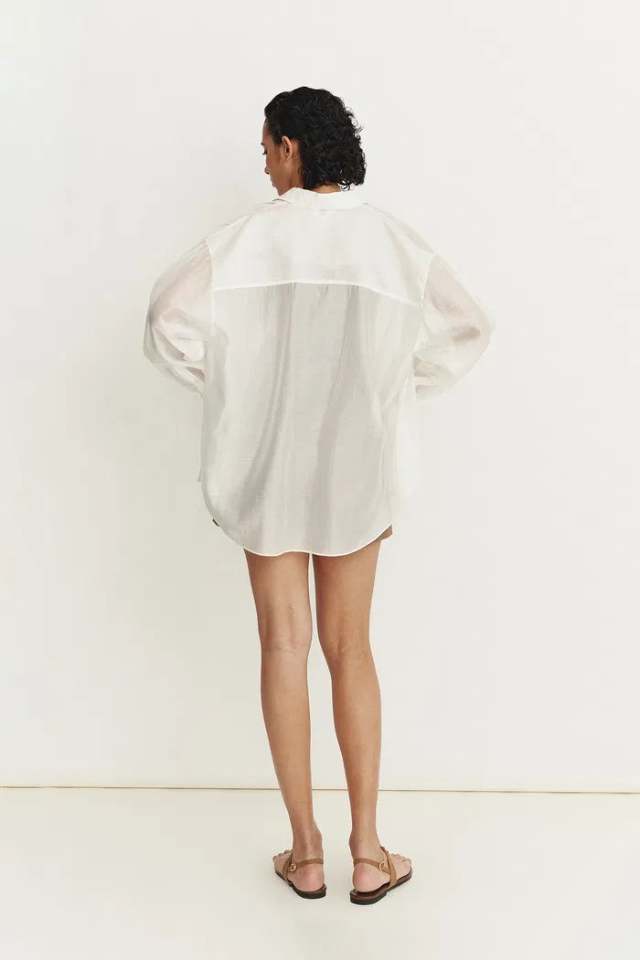 sheer white dress shirt Bella White Sheer Button-Up Shirt in Organza S