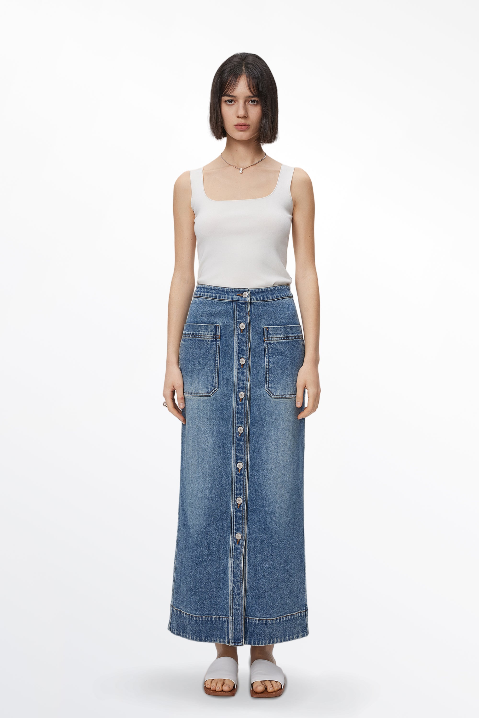 Sara High-waisted Pencil Skirt in Cotton Lyrocell Denim
