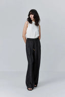 Louise Textured Loose Boho Pants in Wrinkled Satin