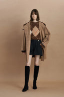 Paletot Inspired Overlock Stitch Hooded Coat in Merino Wool-Camel Hair