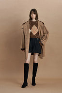 Paletot Inspired Overlock Stitch Hooded Coat in Merino Wool-Camel Hair