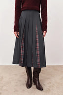 Henrie Pleated Check Maxi Skirt in Fine Wool Blend