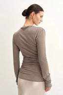 Edith Sculpted Look Gathering Long Sleeve Top in Merino Wool Knit