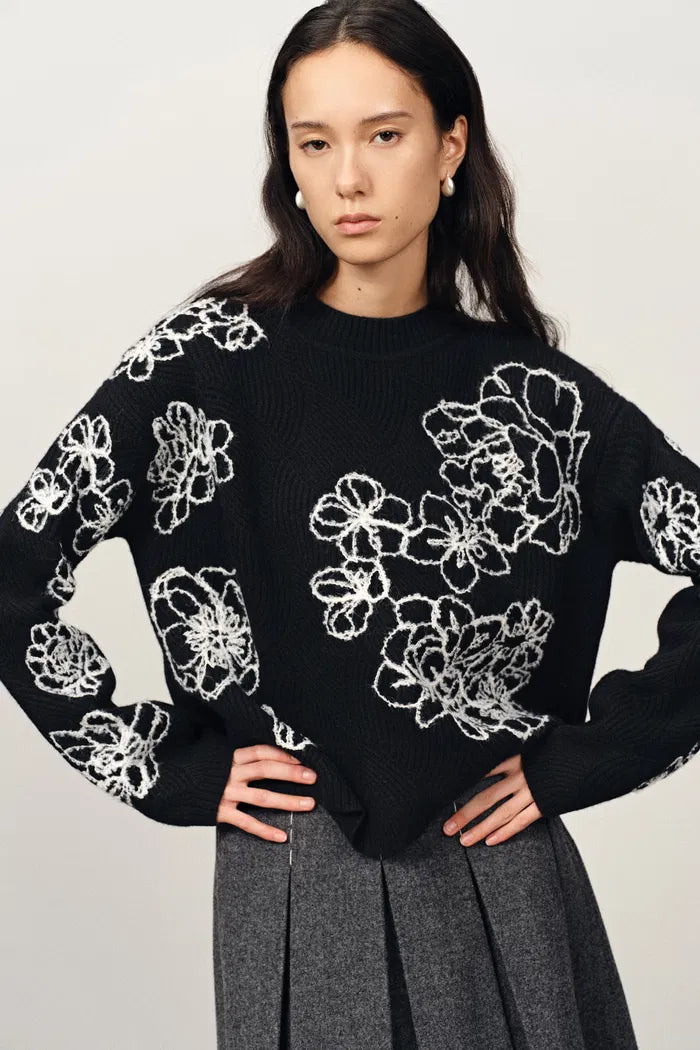 Poppy Flora Long Sleeve Sweater in Merino Wool