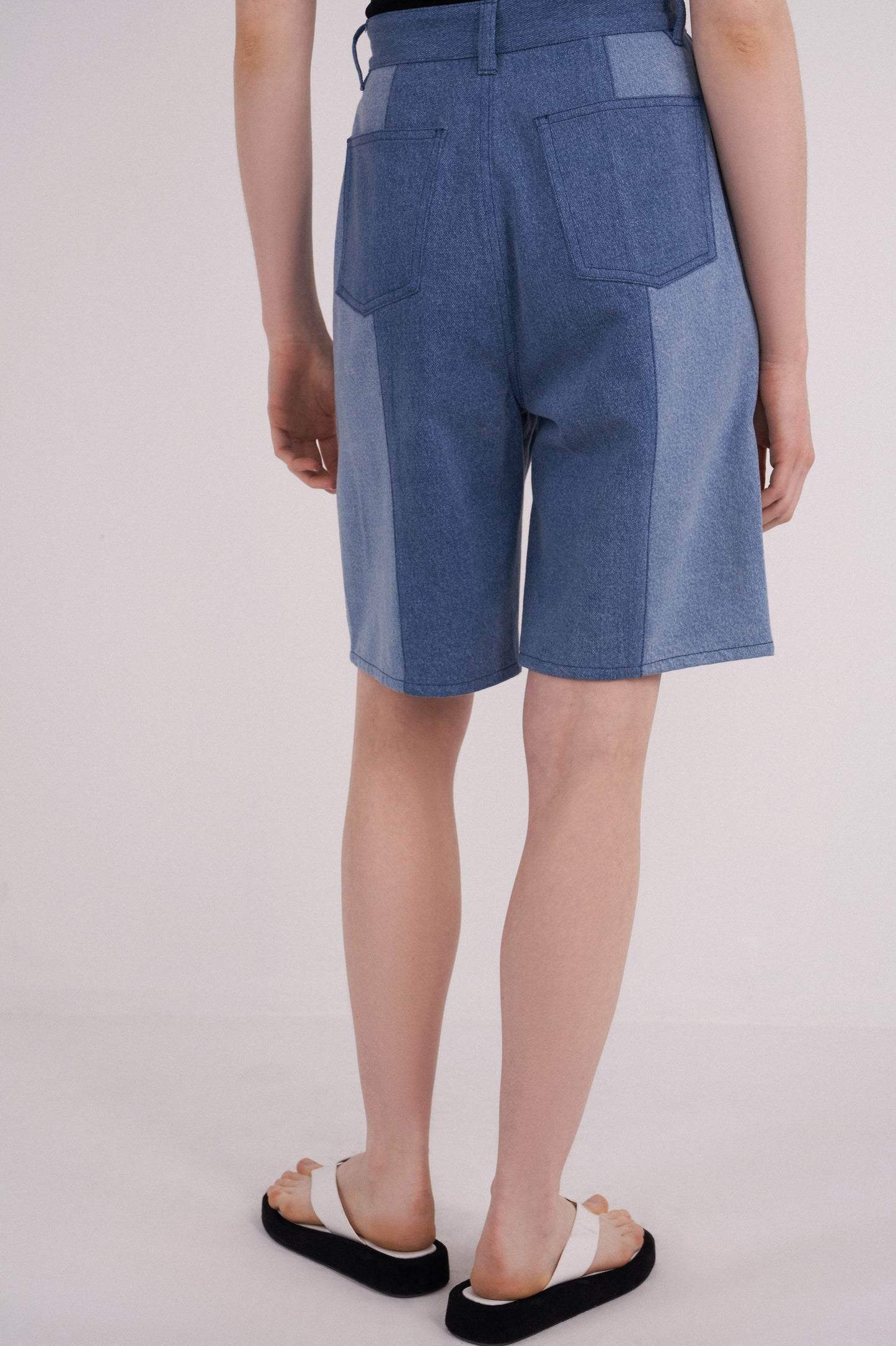 Wader Color Block Shorts in Washed Denim