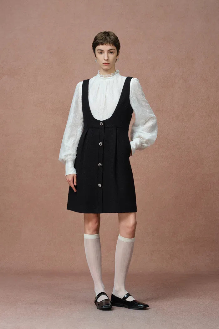 Julie Two Piece Dress in Lace and Tencel-Linen with French Bouclé