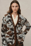 Cardigan jacquard léopard Fera en maille mélange mohair d’agneau et laine