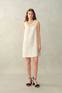 Vestido Yazmin con escote floral 3D en punto de satén de seda y lana