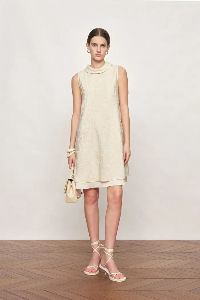 Liora Modern Chinese Style Stand Collar Dress in Koi Embroidery