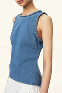 Canotta Riley con rifiniture intrecciate in denim stretch leggero