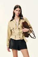 Charlie Abnehmbarer Kragen mit Schlangenprint Jacke aus leichtem Trench-Baumwollstoff