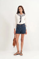 Anja Hand Embroidered Shorts in Cotton Denim