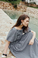Vivinea Gingham Smocked Puff-Sleeve Dress in Cotton