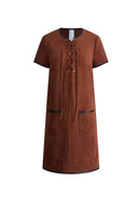 Nevaeh Hand Applied Contrast Leather Trim Short Dress in Ultrasuede