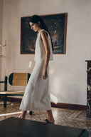 Ivan Ruffled Denim Vest in Technical Lyocell Denim