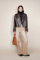 Levante Brushed Faux Leather Crop Biker Jacket in Faux leather