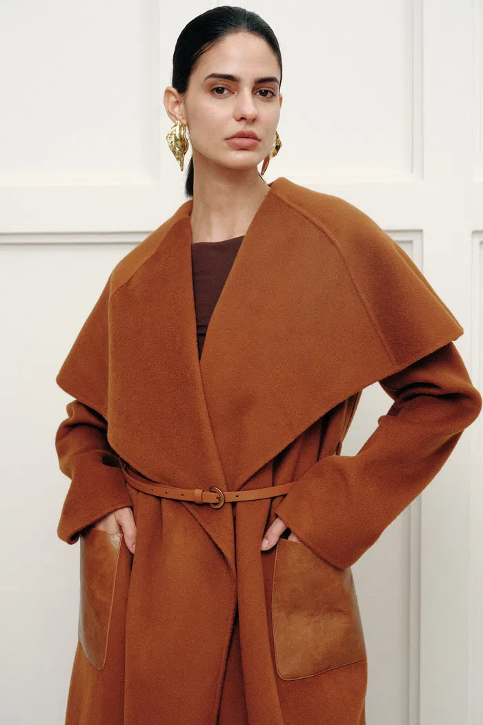 Eliza Cape Style Belted Wool Coat in Double-Face Merino-Cashmere