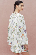 Perla Handbemalte Flora Bluse und Shorts im Set aus Tencel-Ramie
