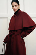 Brianna Belted Detachable Cape Trench Coat in Merino Wool Double-Face