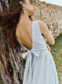 Gracie gestreiftes besticktes ärmelloses Kleid mit offenem Rücken aus gekrepptem Baumwollstoff