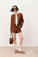 Marian Color Block Trim Shorts in Faux Suede