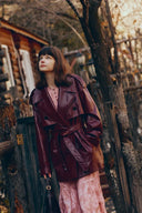 Ostro Trenchcoat-Stil Mantel aus gewachstem Kunstleder